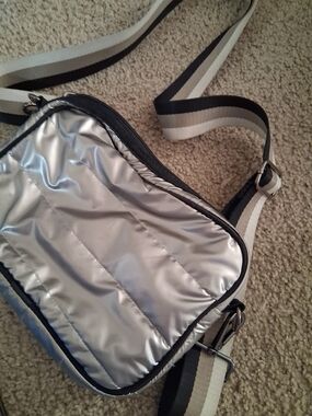 HAUTE SHORE Silver Quilted Messenger with Striped Strap
